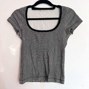Doen checked pointelle t shirt - size small / s